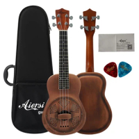 Aiersi brand Vintage Red Rust 24 Inch Concert Bell Brass body Resonator Ukelele Hawaii Ukulele With Case for Sale