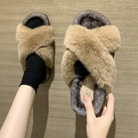 交叉顯瘦顯高毛毛拖鞋女外穿氣質2021秋冬女神小香風洋氣毛毛棉拖