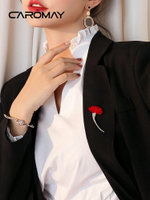 CAROMAY復古紅色花瓣胸針女西裝襯衫領口別針胸花扣針大衣裝飾品