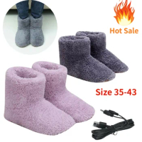 Winter USB Electric Heating Shoes for Women Men Comfortable Plush Foot Warmer Washable Heated Shoes Indoor Outdoor