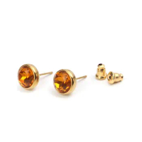 New Stainless Steel Ear Post Stud Earrings Gold Color Round Multicolor Rhinestone 10mm Dia., Post/ Wire Size: (20 gauge),2 PCs