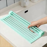 廚房水槽過濾瀝水籃矽膠瀝水格柵水池捲簾檯面可摺疊瀝水架濾水籃