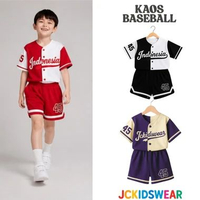 Setelan Kaos Baseball Anak Kombinasi Two Tone Usia 3-10Tahun Nuansa Merah Putih Agustus HITAM PUTIH,