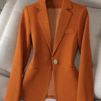 Large Size Office Ladies Slim Formal Blazer Women Beige Orange Black Female Work Business Wear Jacket For Autumn Winter Y2K