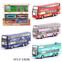 New 1:87 Alloy Mini Bus Model Toy,Double Decker Sightseeing Tour Car,6 Piece Toys Set,Free Shipping
