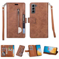 Fashion Zipper Wallet Leather Card Slots Case For Samsung Galaxy S22 S21 S20 Note 20 Ultra S20 S21FE S9 S10 Note 10 Plus A53
