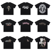 Trapstar Summer New Graffiti Letter Print European American Streetwear Loose Casual Unisex Short Sle