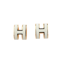 【Hermes 愛馬仕】MINI POP經典立體H字針式耳環(白x金)