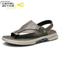 Camel Active 2021 New Brand Fashion Men Beach Sandals High Quality Summer Leather Men Shoes Casual Flat Shoes