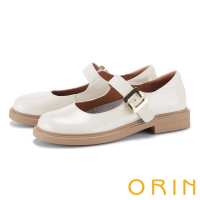 【ORIN】圓頭側釦真皮瑪麗珍娃娃鞋(白色)