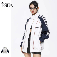 TOP Esea Áo Khoác Thể Thao Tay Dài Dáng Rộng Màu Sắc Tương Phản Phong Cách retro Mỹ Cho Nam Và Nữ