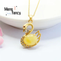 Natural Honey Wax Chicken Oil Yellow Egg Face Swan Diamond Necklace Simple Personalized Light Luxury Versatile Fashion Jewelry