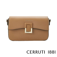 【Cerruti 1881】限量2折 義大利頂級皮革肩背包斜背包 全新專櫃展示品(奶茶色 CEBA06635P)