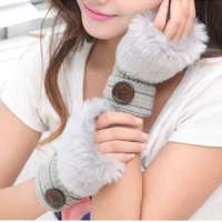 Women Faux Fur Gloves Girl Fingerless Winter Rabbit Plush Handschoenen Solid Mitts Outdoor Gloves 2023 Gery Autumn Guantes