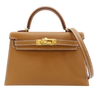 HERMES 愛馬仕【再降價】金棕色 Epsom皮革 Mini Kelly 凱莉包 兩用包 W刻 金扣 【二手名牌BRAND OFF】