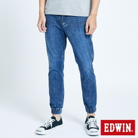 EDWIN 輕柔五袋式 伸縮束口牛仔褲-男女款 中古藍 JOGGER #滿2件享折扣