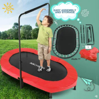 Kids Indoor Trampoline, 56" Foldable Mini Trampoline with 5 Level Adjustable Handle Bar DoubleTrampoline for Kid and Adults