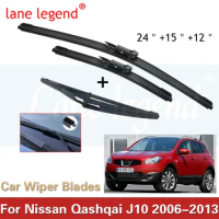 Set Front &amp; Rear Wiper Blades For Nissan Qashqai J10 2006 2007 2008-2013 Windshield Windscreen Front Rear Window 24"+15"+12"