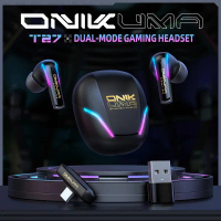 หูฟังไร้สาย, ONIKUMA T27, หูฟังโหมดคู่, ความหน่วงต่ำ 2.4Ghz, ชุดหูฟังสำหรับเล่นเกม, พร้อมกล่องชาร์จ,