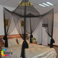 LANFY蚊帳黑色優雅的4角柱網特大號床上用品