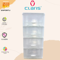 CLARIS Lemari Cabinet Laci Plastik Bening Susun 4 Vestby 5335-4L Roda