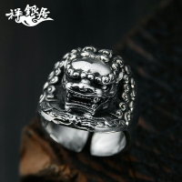 S999足銀中國民族風唐獅男款純銀銀戒指個性潮男復古純銀指環扳指