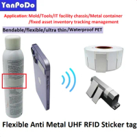 Printable Soft Ultra Thin Adhesive Anti Metal RFID Tag UHF Sticker Flexible Metal Resistant RFID UHF Tag EPC Gen2 Waterproof