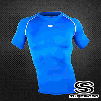 SUPEROAD SPORTS 涼感速乾 專業機能運動短袖緊身衣 寶藍色
