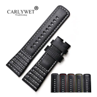 CARLYWET 28mm Wholesale Real Leather With Black White Orange Red Yellow Stitches Wrist Watch Band Strap Belt For Seven Friday