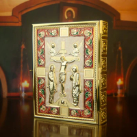 Handmade gold-plated Orthodox Bible Gospel Book Cover religious ritual supplies with alloy book covers