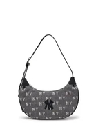 MLB KOREA Classic Monogram Vintage Denim Hobo Bag NY Yankees Charcoal Grey