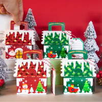 4pcs Merry Christmas Paper Gift Boxes Xmas Tree Pattern Candy Pack Box for Kids Christmas New Year Party Cookies Treat Bags Noel
