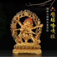 21CM large Asia buddha statue Temple all-powerful Six armed mahagala buddha Divine power luck Gold plating copper buddha statue