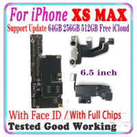 Free iCloud For iPhone XS MAX Motherboard 64GB 256GB 512GB 100% Unlocked XS MAX Logic Board With/No Face ID Plate