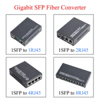 Gigabit SFP Media Converter 1 SFP to 1/2/4/8 RJ45 Transceiver Module Fast Ethernet 10/100/1000M Fiber Optic Switch For IP Camera