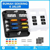 Kotak Sekring Fuse Box Universal 6 Way Untuk Mobil Car Fuse Box 6 Way Holder Sekering Dengan 6 slot