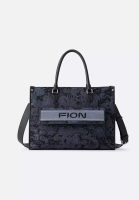 FION FION Jin Moonlight Plant Pattern Jacquard With Leather Tote Bag-Medium