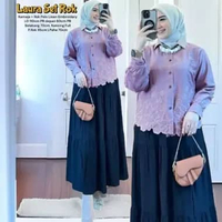Qamira Set Long Tunik - One Set Wanita Kekinian Crinkle Airflow Setelan Wanita Rok Panjang LD 110 cm