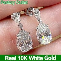 Custom Real 10K White Gold Stud Drop Earrings Women 1 2 3 4Ct Pear Water Drop Moissanite Diamond Wedding Anniversary Engagement