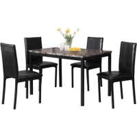 Dining Table Set Kitchen Table and Chairs 5 Piece Citico Metal Dinette Set with Laminated Faux Marble Top - Black