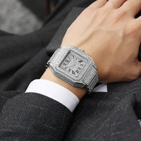 Ice Out Square Watch for Men Fashion Quartz Wristwatches Luxury Diamonds Watches Waterproof Silver Leisure Reloj Hombre Business