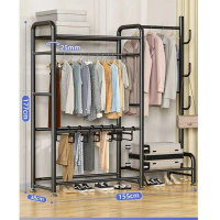 多功能衣帽架 晾衣架 簡約掛衣櫃 曬衣架【墨玄風 155cm雙桿帶頂 】