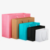 100pcs/lot Small white kraft paper packaging bag,pink garment gift paper bag with handles,small black paper shopping bag