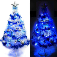 台製6尺(180cm)豪華版白色聖誕樹(銀藍系配)+100燈LED藍白光2串