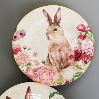 美式水果西餐陶瓷餐具兔子餐盤菜盤家用沙拉盤網紅盤21厘米圓盤