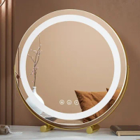 Wall Sticker Decorative Mirrors Bedroom Table Round Touch Makeup Mirror With Light Vintage Espelho Home Decorations ZT50DM