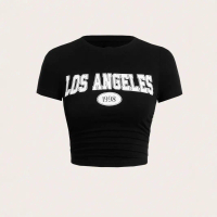 Y2K Top Streetwear Cetakan Huruf Leher Bulat Gadis Panas Slim Fit T-Shirt Musim Panas Crop Top Slimm