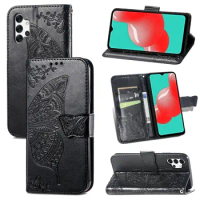 Cute Butterfly Case for Samsung Galaxy A32 (4G VER 6.4in) Cover Flip Leather Wallet Book Black GalaxyA32 32A A 32 SM-A325F A325