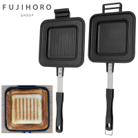 日本富士琺瑯FUJIHORO熱壓吐司三明治烤盤HS-11007條紋式(不沾鍋鐵氟龍+鋁合金製;適直火瓦斯爐)取代烤麵包機烤吐司機