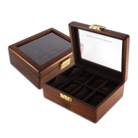 8格手錶收藏盒 配件收納 方型扣鎖 金絲柚木 腕錶收藏盒 實木質感 - 深棕色